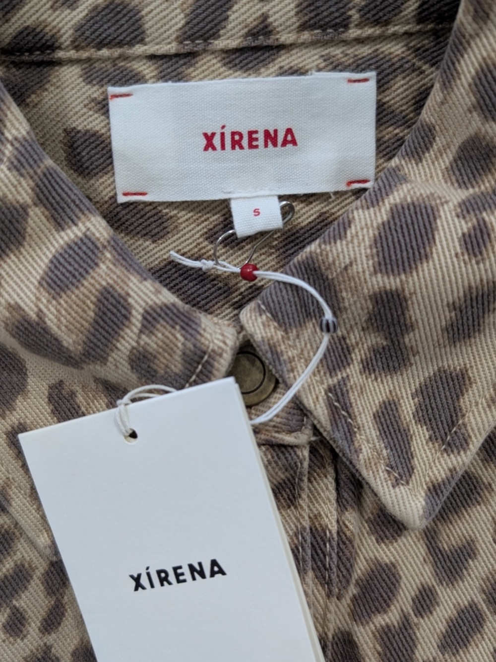 Xirena Gia Shirt Sable Leopard Print Denim NWT Small Snap Button Relaxed Cotton - Picture 8 of 14